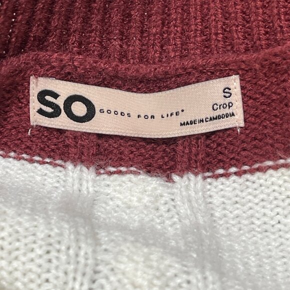 SO Sweater Vest V-Neck Size S Small Maroon Creamy White Stripe - Picture 4 of 6